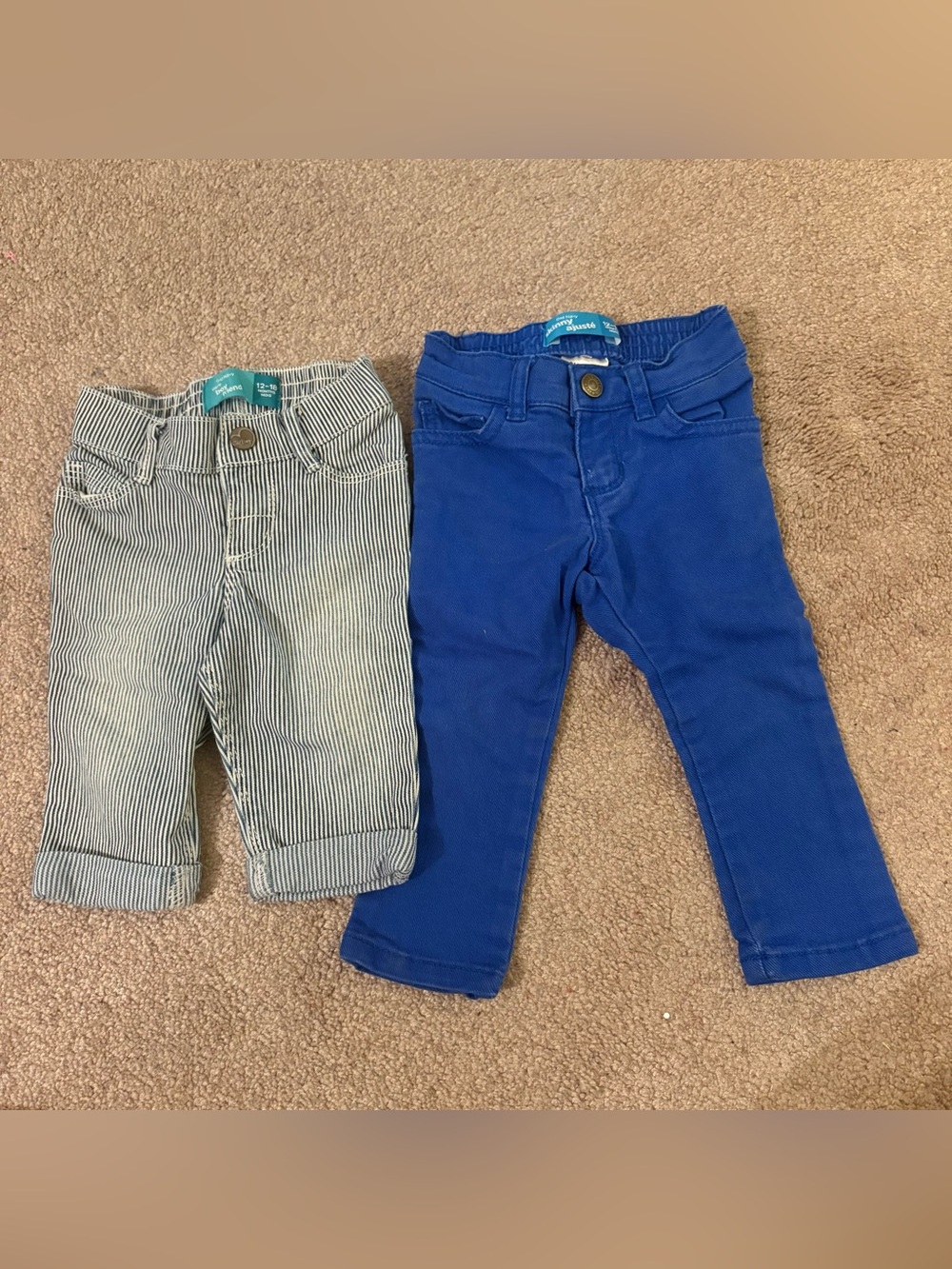 Old Navy 12-18 mon Toddler Jeans Solid Royal Blue skinny & Pinstripe boyfriend